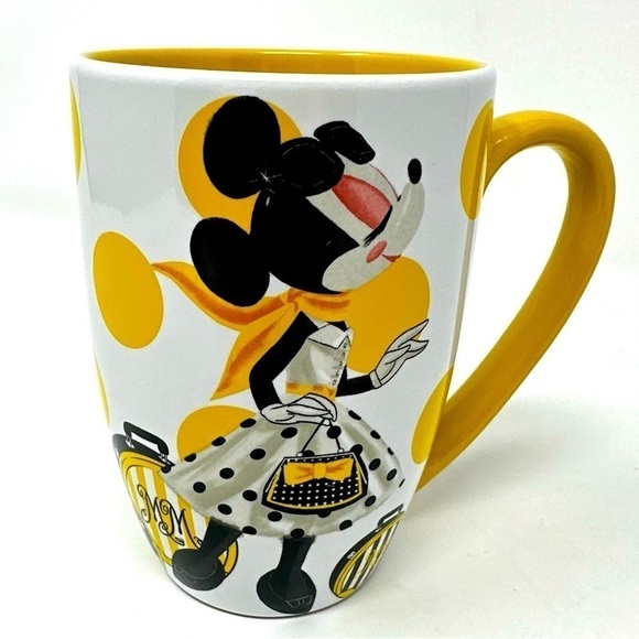 Disney Other - Minnie Mouse Walt Disney Store Yellow Polka Dots Shopping Ceramic Cup Mug pin up